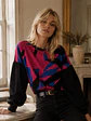 Sweater Oversize Mujer Estampado Abstracto Mangas Globo - Miniatura 1