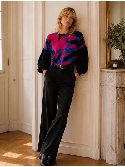 Sweater Oversize Mujer Estampado Abstracto Mangas Globo