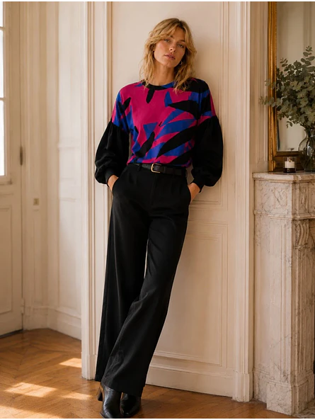 Sweater Oversize Mujer Estampado Abstracto Mangas Globo 2