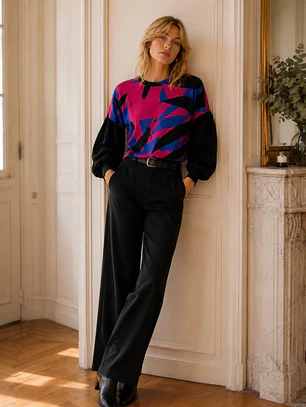 Sweater Oversize Mujer Estampado Abstracto Mangas Globo