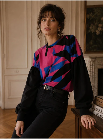 Sweater Oversize Mujer Estampado Abstracto Mangas Globo 6
