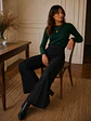 Pantalón Palazzo Negro Mujer Lanilla Tiro Alto - Miniatura 1