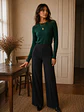 Pantalón Palazzo Negro Mujer Lanilla Tiro Alto - Miniatura 5