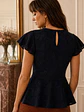 Polera Peplum Negra Mujer Mangas Plisadas Estampado Floral - Miniatura 2
