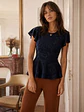 Polera Peplum Negra Mujer Mangas Plisadas Estampado Floral - Miniatura 3