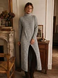 Sweater Largo Gris Mujer Abertura Frontal Pinzas Sastrería - Miniatura 2