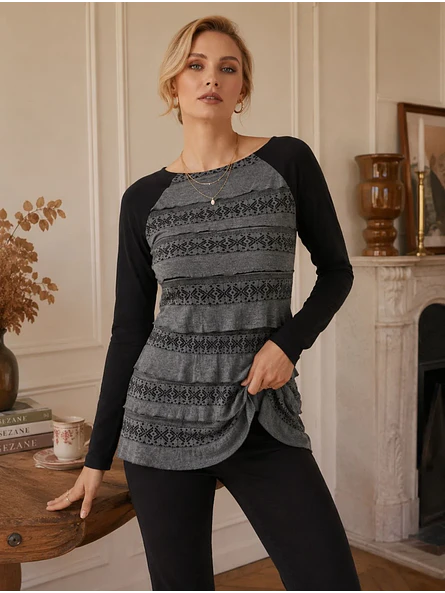  Polera Gris Mujer Manga Larga Vuelos Punta Roma 5