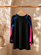 Mini Vestido Negro Mujer Mangas Estampado Abstracto Azul - Miniatura 3