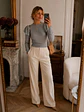 Sweater Gris Mujer Vuelos Hombros Crop Manga Larga - Miniatura 3