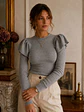 Sweater Gris Mujer Vuelos Hombros Crop Manga Larga - Miniatura 1