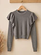 Sweater Gris Mujer Vuelos Hombros Crop Manga Larga - Miniatura 6