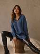 Sweater Largo Mujer Azul Piedra con Gorro Invierno 2026 - Miniatura 1