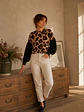 Polera Animal Print Camel Mujer Manga Globo Oversize - Miniatura 8
