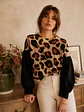 Polera Animal Print Camel Mujer Manga Globo Oversize - Miniatura 1