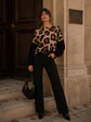 Polera Animal Print Camel Mujer Manga Globo Oversize - Miniatura 11