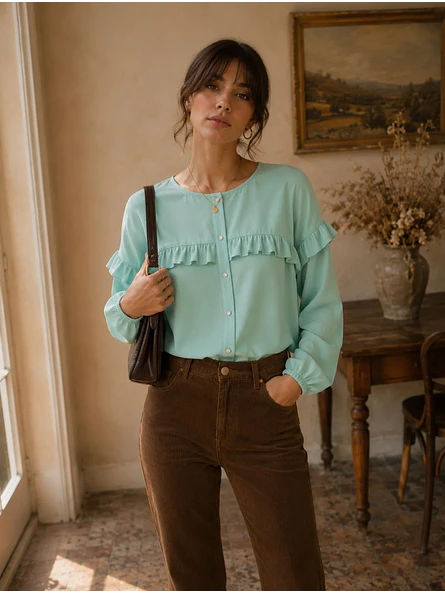Blusa Verde Menta Mujer con Vuelos 5