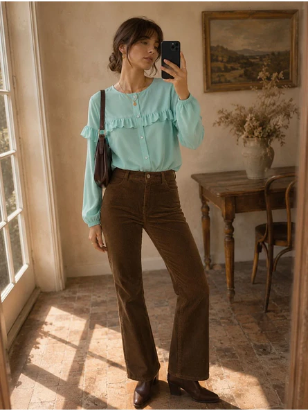 Blusa Verde Menta Mujer con Vuelos 3