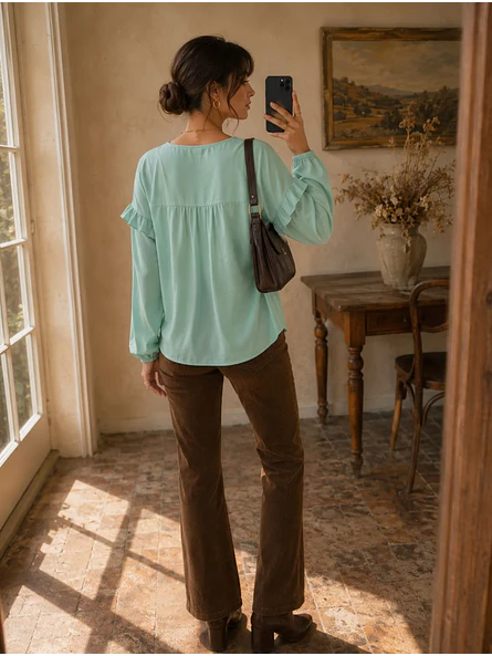 Blusa Verde Menta Mujer con Vuelos 4