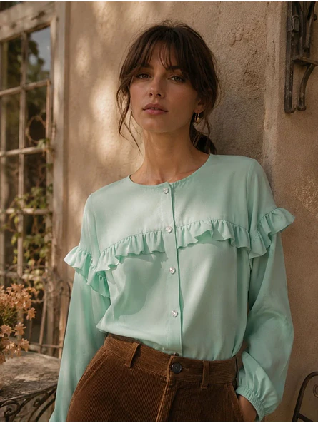 Blusa Verde Menta Mujer con Vuelos 1