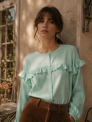 Blusa Verde Menta Mujer con Vuelos
