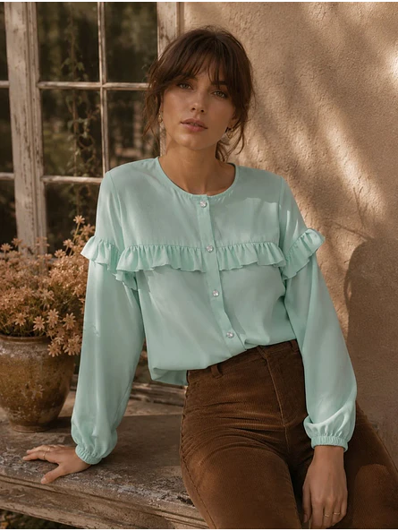 Blusa Verde Menta Mujer con Vuelos 2