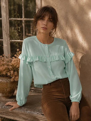 Blusa Verde Menta Mujer con Vuelos