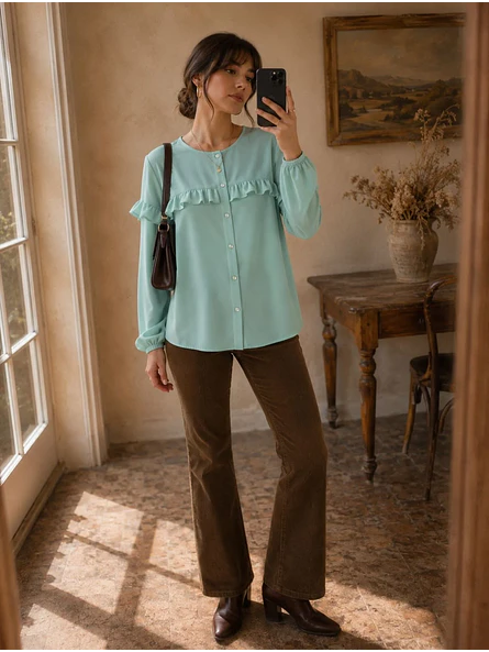 Blusa Verde Menta Mujer con Vuelos 6