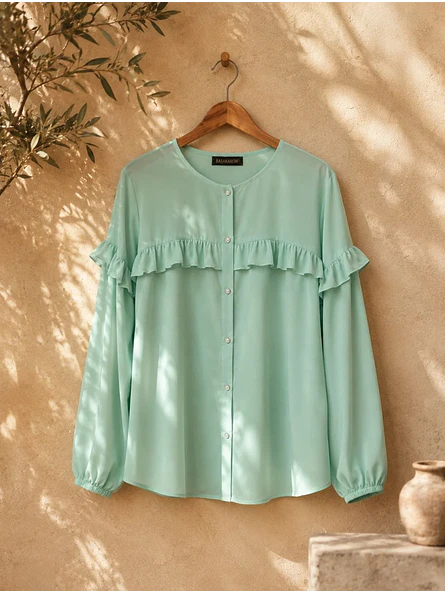 Blusa Verde Menta Mujer con Vuelos 7