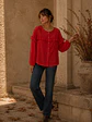 Blusa Roja Mujer con Vuelos Manga Larga - Miniatura 5