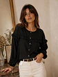 Blusa Negra Mujer con Vuelos en Gasa Crepé Elegante - Miniatura 5