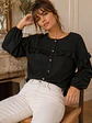 Blusa Negra Mujer con Vuelos en Gasa Crepé Elegante - Miniatura 1