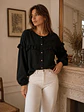 Blusa Negra Mujer con Vuelos en Gasa Crepé Elegante - Miniatura 6