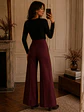 Pantalón Palazzo Burdeo Mujer Lanilla Tiro Alto - Miniatura 5
