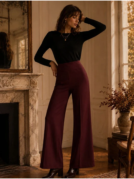 Pantalón Palazzo Burdeo Mujer Lanilla Tiro Alto 2