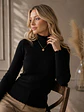 Sweater Térmico Mujer Negro Cuello Alto Terminaciones Onduladas - Miniatura 4