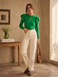 Sweater Verde Mujer Vuelos Hombros Crop Manga Larga - Miniatura 4