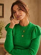 Sweater Verde Mujer Vuelos Hombros Crop Manga Larga - Miniatura 3