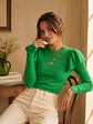 Sweater Verde Mujer Vuelos Hombros Crop Manga Larga - Miniatura 1