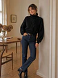 Chaleco Crop Negro Mujer Tejido Trenzado Mangas Globo - Miniatura 4