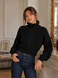 Chaleco Crop Negro Mujer Tejido Trenzado Mangas Globo - Miniatura 3