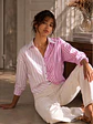 Blusa Rosada Mujer Rayas Asimétrico Fruncido Frontal - Miniatura 4