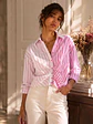 Blusa Rosada Mujer Rayas Asimétrico Fruncido Frontal - Miniatura 1