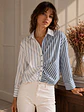 Blusa Celeste Mujer Rayas Asimétrico Fruncido Frontal - Miniatura 1