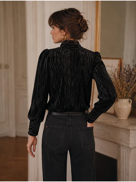 Sweater Terciopelo Negro Mujer Animal Print Cuello Alto 3