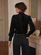 Sweater Terciopelo Negro Mujer Animal Print Cuello Alto - Miniatura 3