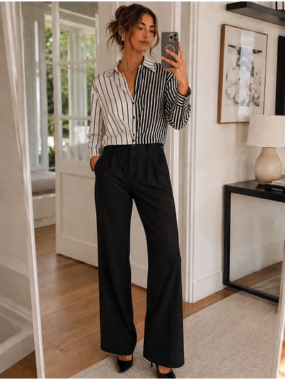 Blusa de Rayas Mujer Negra y Blanca Elegante