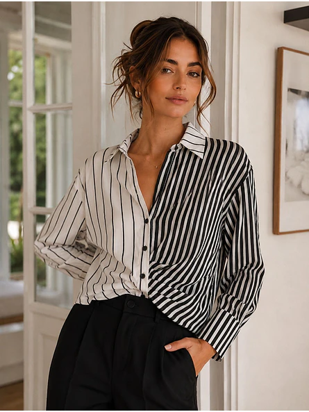 Blusa de Rayas Mujer Negra y Blanca Elegante 3