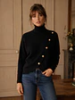 Sweater Negro Mujer Cuello Alto con Botones Dorados - Miniatura 1