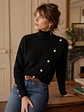 Sweater Negro Mujer Cuello Alto con Botones Dorados - Miniatura 3