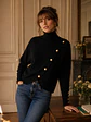 Sweater Negro Mujer Cuello Alto con Botones Dorados - Miniatura 4
